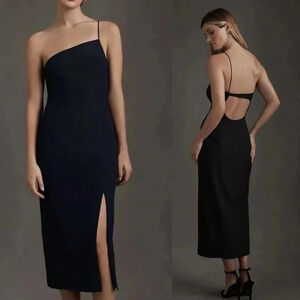 BHLDN navy Miranda crepe dress one shoulder size 16